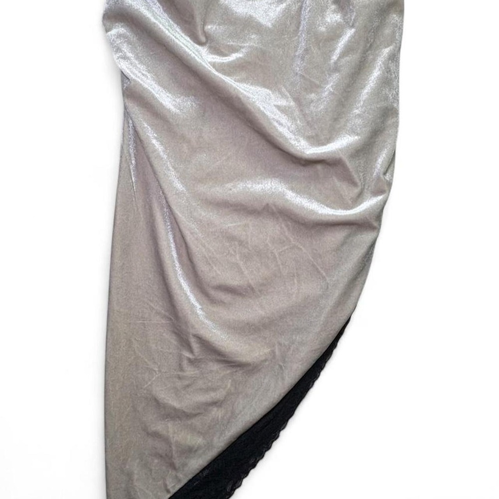 Forever 21 silver velvet metallic slip dress with black lace trim, size S - Picture 3 of 5